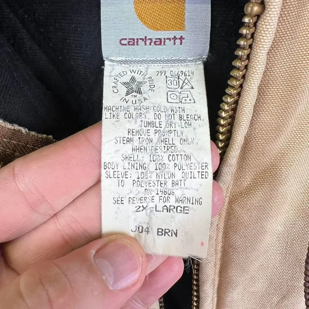 Vintage Carhartt J04 BRN men's canvas bomber jacket size 2XL
